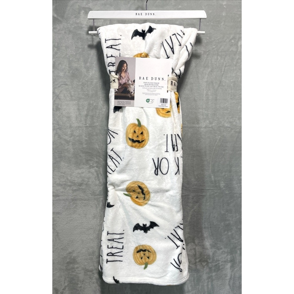 RAE DUNN Halloween " TRICK OR TREAT" Soft Plush Throw 50" X 70"